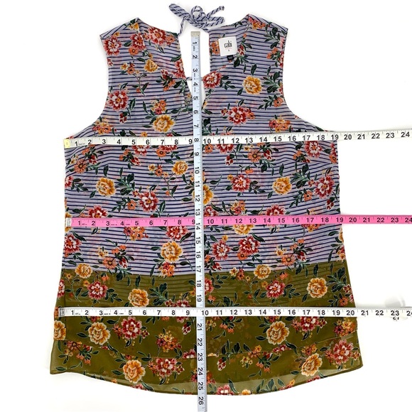 Cabi Penelope Top # 5354, Floral & Striped Print Sleeveless Layered Top, Small - Picture 15 of 16